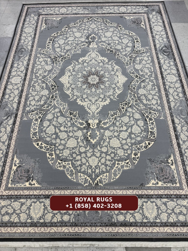 Light Grey Tuba Collection – 1200 Reeds Turkish Machine-Made Carpet | Premium Quality Area Rug #5548A