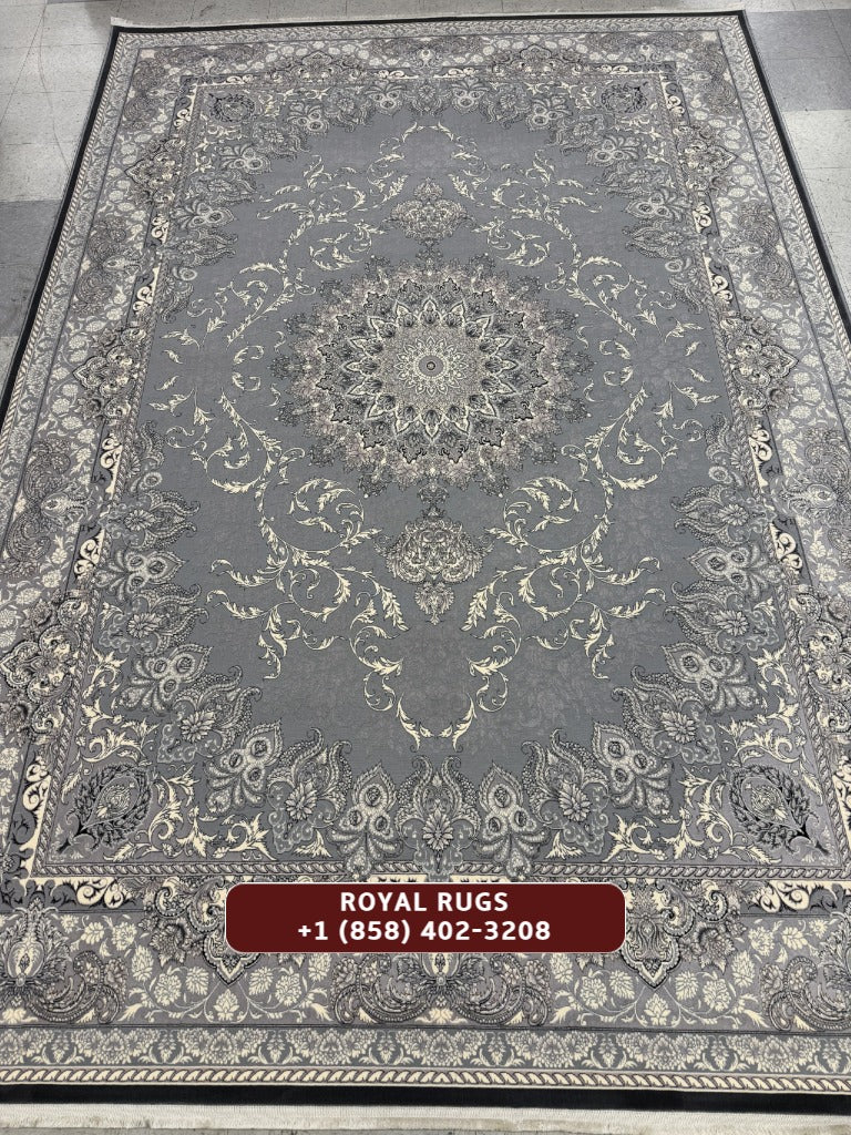 Light Grey Tuba Collection – 1200 Reeds Turkish Machine-Made Carpet | Premium Quality Area Rug #5552B