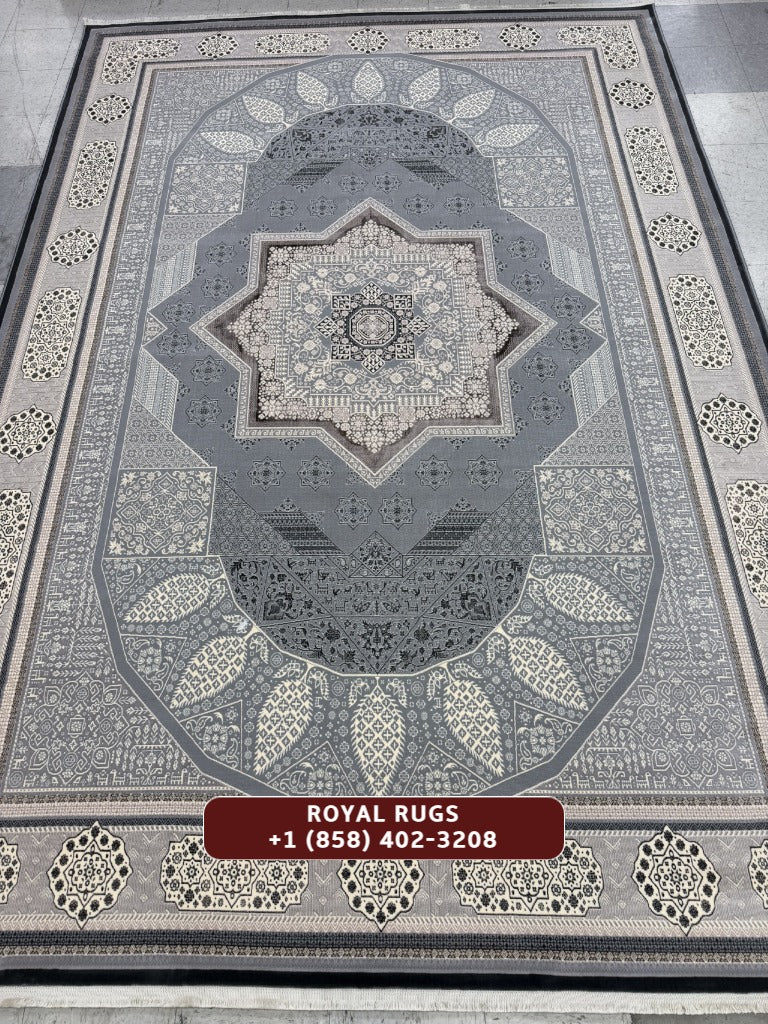 Light Grey Tuba Collection – 1200 Reeds Turkish Machine-Made Carpet | Premium Quality Area Rug #5553B