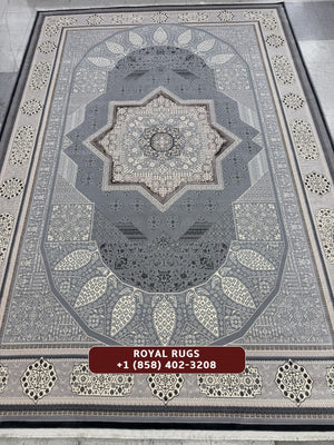 Light Grey Tuba Collection – 1200 Reeds Turkish Machine-Made Carpet | Premium Quality Area Rug #5553B