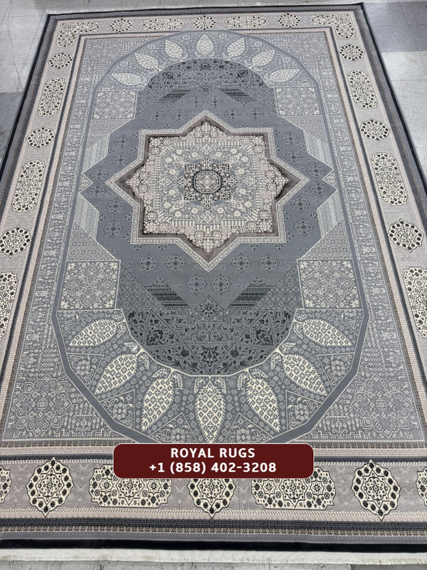 Light Grey Tuba Collection – 1200 Reeds Turkish Machine-Made Carpet | Premium Quality Area Rug #5553B