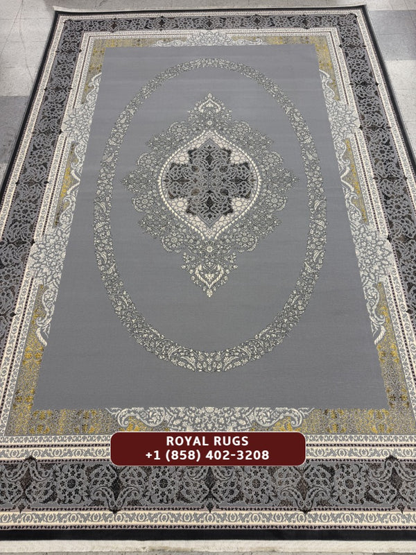 Light Grey Tuba Collection – 1200 Reeds Turkish Machine-Made Carpet | Premium Quality Area Rug #5557A