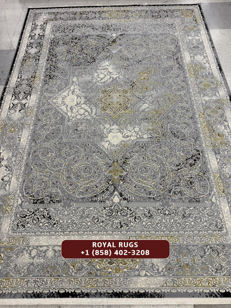 Light Grey Tuba Collection – 1200 Reeds Turkish Machine-Made Carpet | Premium Quality Area Rug #5481A