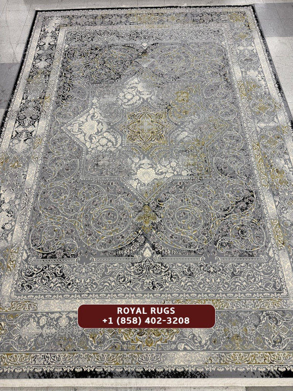Light Grey Tuba Collection – 1200 Reeds Turkish Machine-Made Carpet | Premium Quality Area Rug #5481A