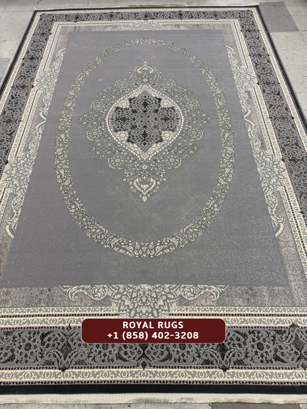 Light Grey Tuba Collection – 1200 Reeds Turkish Machine-Made Carpet | Premium Quality Area Rug #5557B