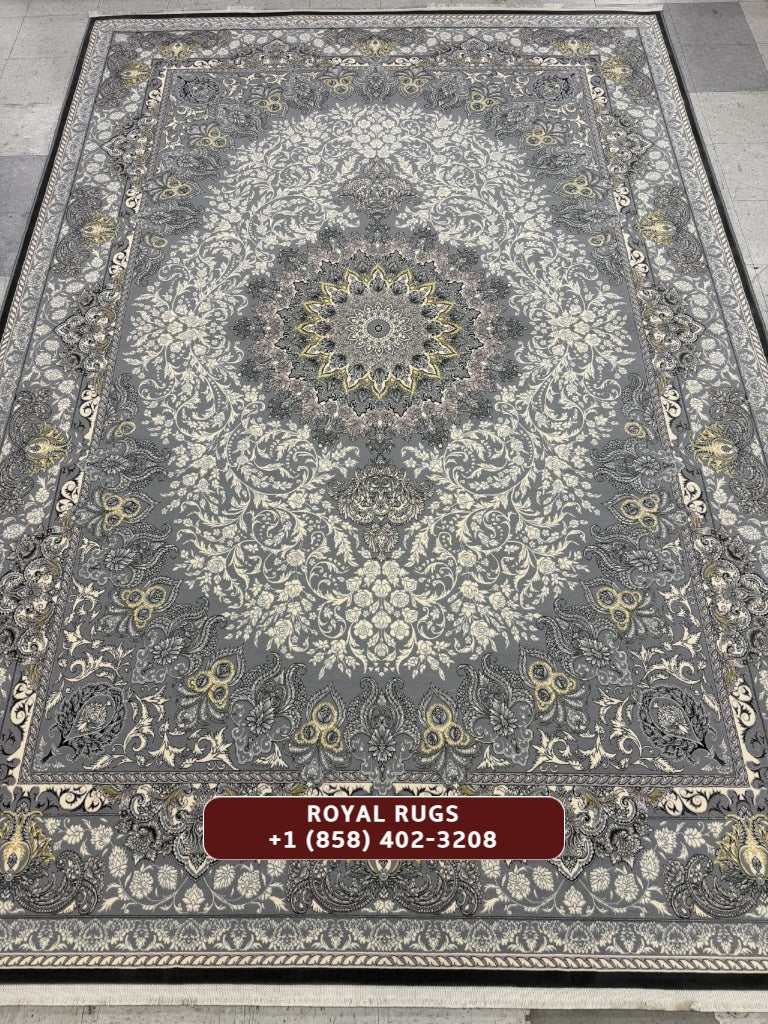 Light Grey Tuba Collection – 1200 Reeds Turkish Machine-Made Carpet | Premium Quality Area Rug #5552A