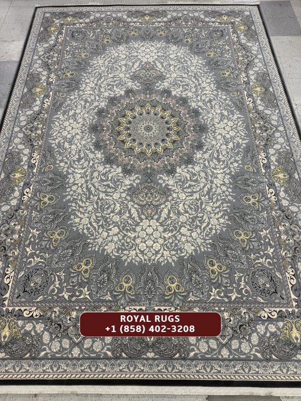 Light Grey Tuba Collection – 1200 Reeds Turkish Machine-Made Carpet | Premium Quality Area Rug #5552A