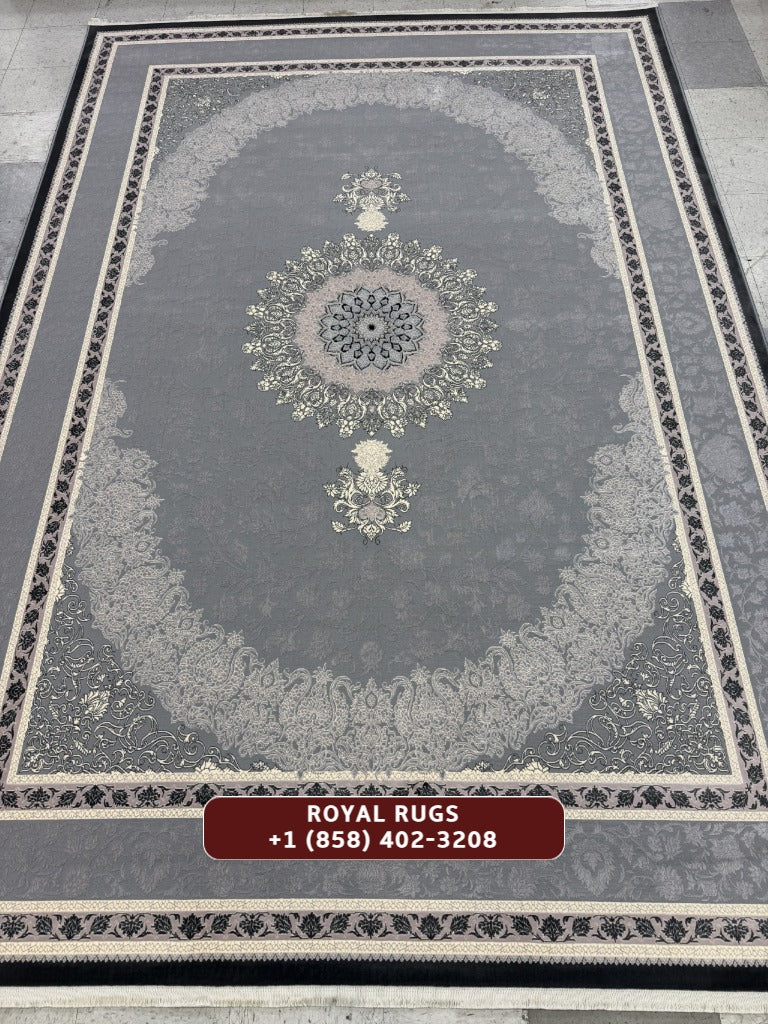 Light Grey Tuba Collection – 1200 Reeds Turkish Machine-Made Carpet | Premium Quality Area Rug #5549B