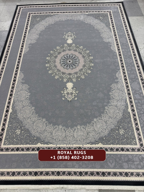 Light Grey Tuba Collection – 1200 Reeds Turkish Machine-Made Carpet | Premium Quality Area Rug #5549B
