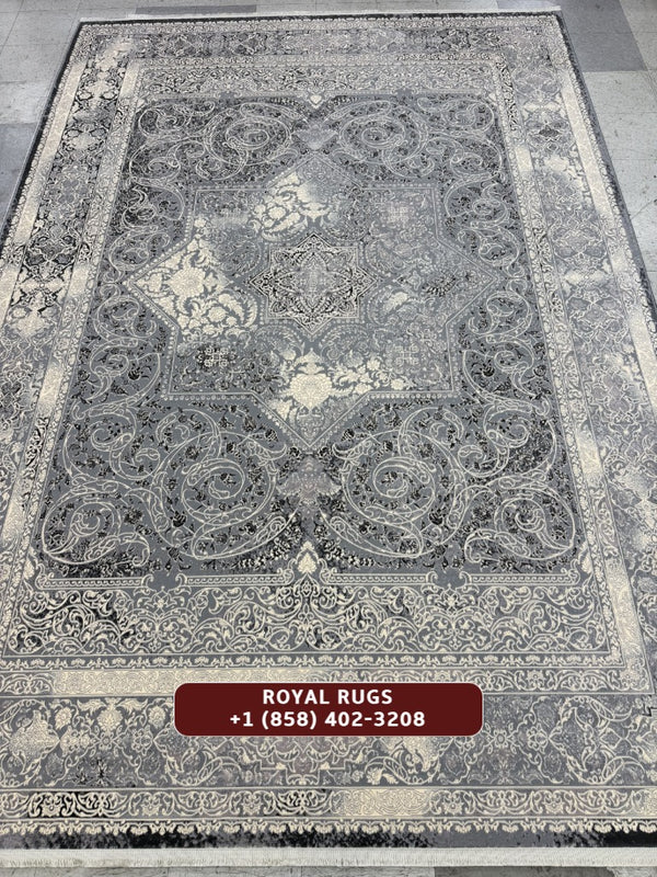 Light Grey Tuba Collection – 1200 Reeds Turkish Machine-Made Carpet | Premium Quality Area Rug #5481B