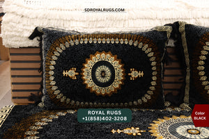 BLACK Afghani Toshak Cover Set with 2 Pillow Covers – Traditional Afghan Floor Mattress Cover (#1001)