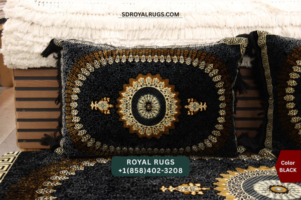 BLACK Afghani Toshak Cover Set with 2 Pillow Covers – Traditional Afghan Floor Mattress Cover (#1001)