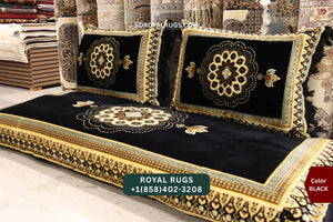 BLACK Afghani Toshak Cover Set with 2 Pillow Covers – Traditional Afghan Floor Mattress Cover (#1005)