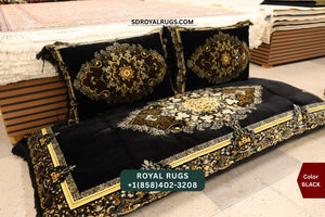 BLACK Afghani Toshak Cover Set with 2 Pillow Covers – Traditional Afghan Floor Mattress Cover (#1006)
