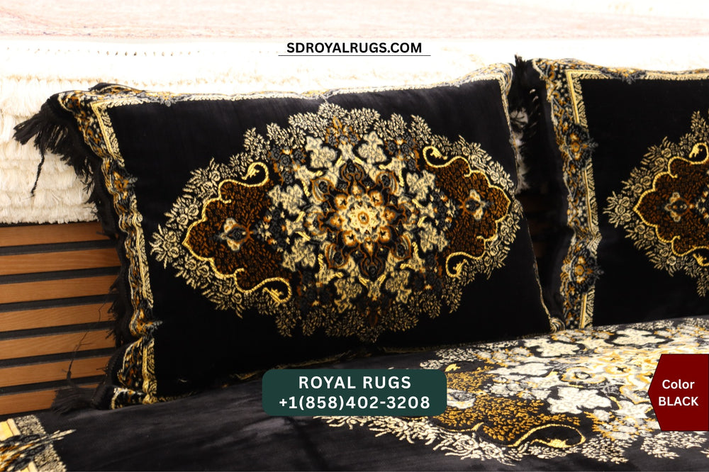 BLACK Afghani Toshak Cover Set with 2 Pillow Covers – Traditional Afghan Floor Mattress Cover (#1006)