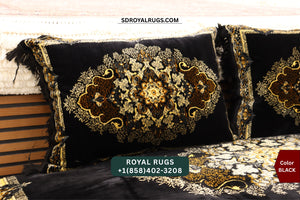 BLACK Afghani Toshak Cover Set with 2 Pillow Covers – Traditional Afghan Floor Mattress Cover (#1006)