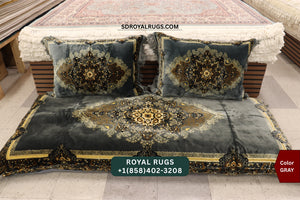 GRAY Afghani Toshak Cover Set with 2 Pillow Covers – Traditional Afghan Floor Mattress Cover (#10020)