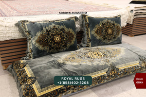 GRAY Afghani Toshak Cover Set with 2 Pillow Covers – Traditional Afghan Floor Mattress Cover (#10020)