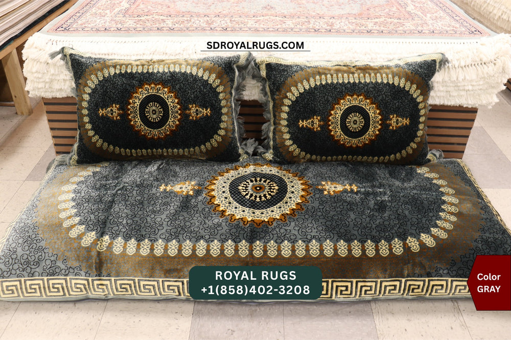 GRAY Afghani Toshak Cover Set with 2 Pillow Covers – Traditional Afghan Floor Mattress Cover (#10021)