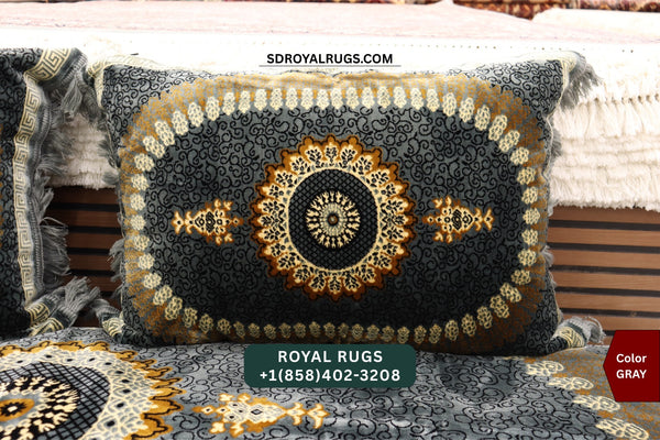 GRAY Afghani Toshak Cover Set with 2 Pillow Covers – Traditional Afghan Floor Mattress Cover (#10021)