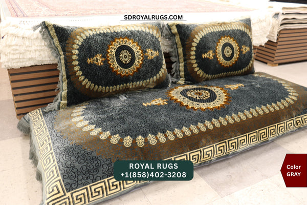 GRAY Afghani Toshak Cover Set with 2 Pillow Covers – Traditional Afghan Floor Mattress Cover (#10021)