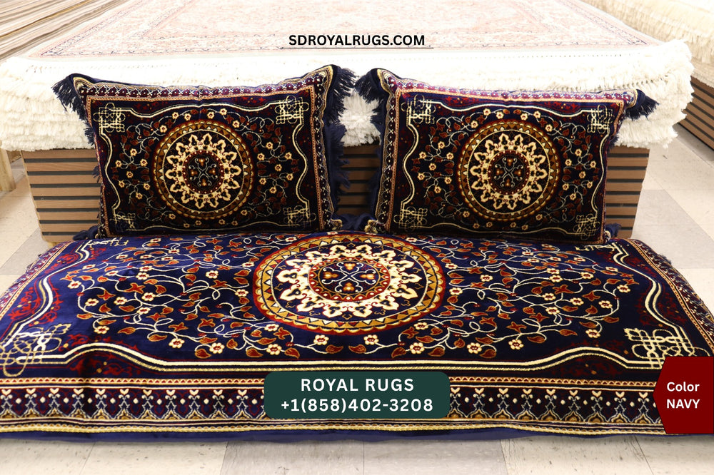 NAVY Afghani Toshak Cover Set with 2 Pillow Covers – Traditional Afghan Floor Mattress Cover (#10014)