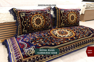 NAVY Afghani Toshak Cover Set with 2 Pillow Covers – Traditional Afghan Floor Mattress Cover (#10014)