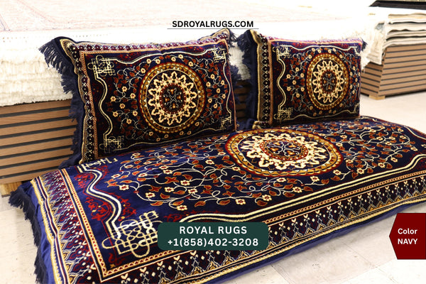 NAVY Afghani Toshak Cover Set with 2 Pillow Covers – Traditional Afghan Floor Mattress Cover (#10014)