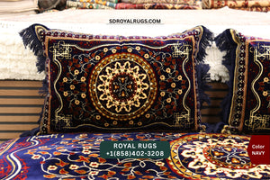 NAVY Afghani Toshak Cover Set with 2 Pillow Covers – Traditional Afghan Floor Mattress Cover (#10014)