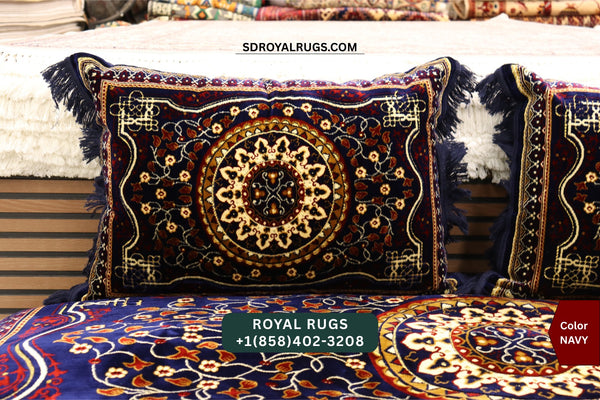 NAVY Afghani Toshak Cover Set with 2 Pillow Covers – Traditional Afghan Floor Mattress Cover (#10014)
