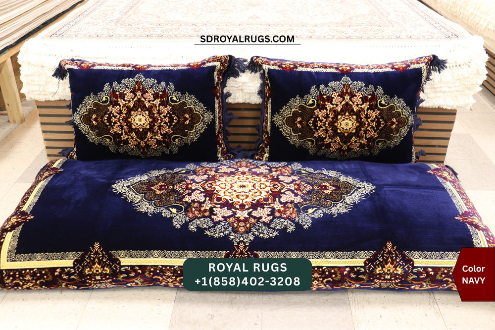 NAVY Afghani Toshak Cover Set with 2 Pillow Covers – Traditional Afghan Floor Mattress Cover (#10015)