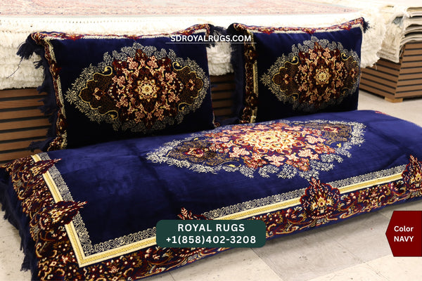 NAVY Afghani Toshak Cover Set with 2 Pillow Covers – Traditional Afghan Floor Mattress Cover (#10015)