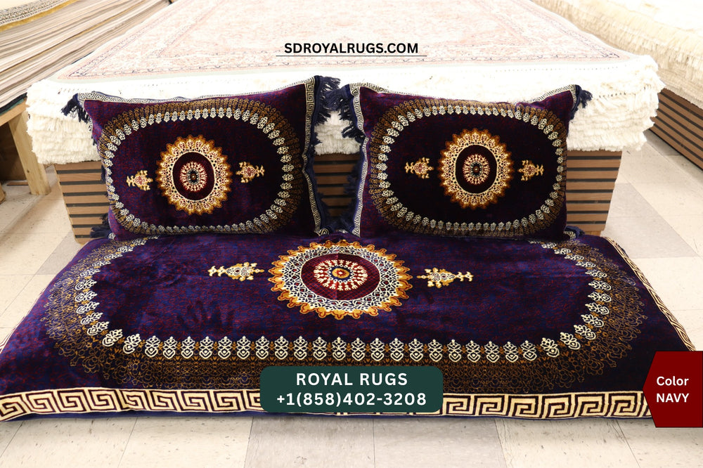 NAVY Afghani Toshak Cover Set with 2 Pillow Covers – Traditional Afghan Floor Mattress Cover (#10016)