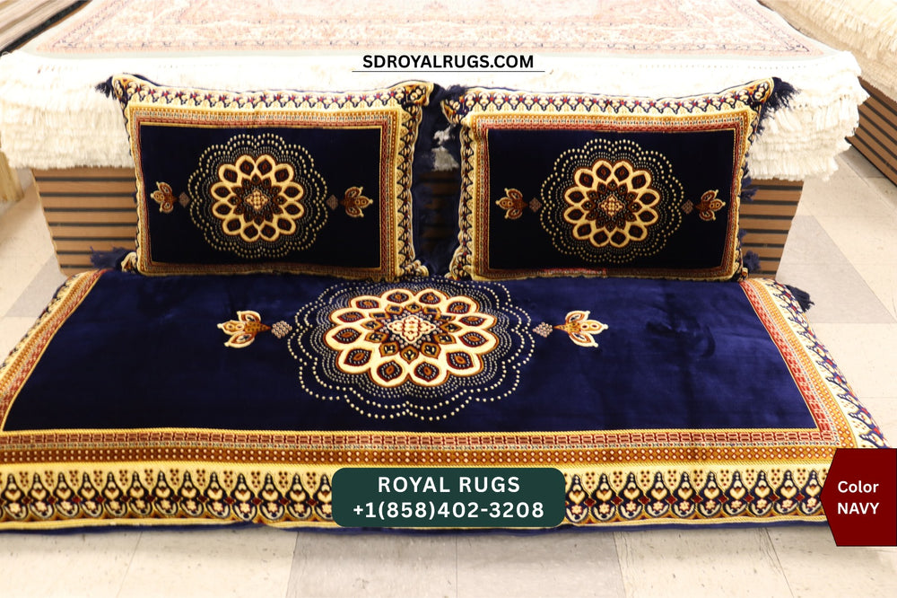 NAVY Afghani Toshak Cover Set with 2 Pillow Covers – Traditional Afghan Floor Mattress Cover (#10017)