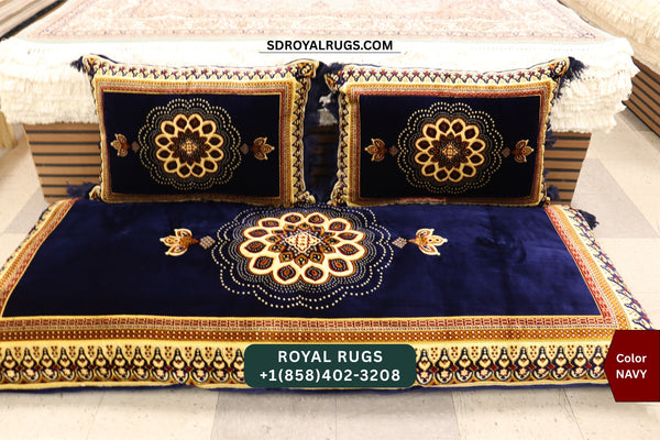 NAVY Afghani Toshak Cover Set with 2 Pillow Covers – Traditional Afghan Floor Mattress Cover (#10017)