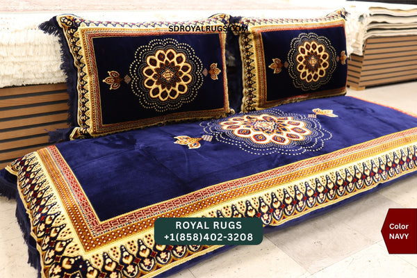NAVY Afghani Toshak Cover Set with 2 Pillow Covers – Traditional Afghan Floor Mattress Cover (#10017)