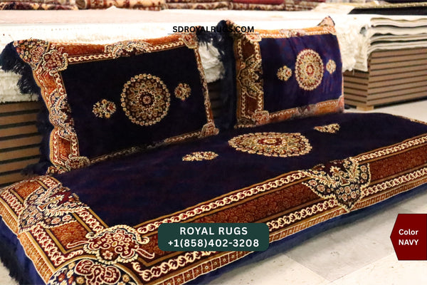 NAVY Afghani Toshak Cover Set with 2 Pillow Covers – Traditional Afghan Floor Mattress Cover (#10018)