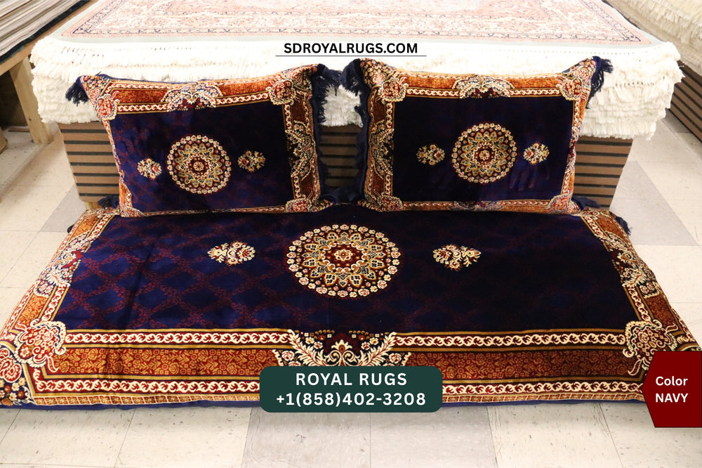 NAVY Afghani Toshak Cover Set with 2 Pillow Covers – Traditional Afghan Floor Mattress Cover (#10018)