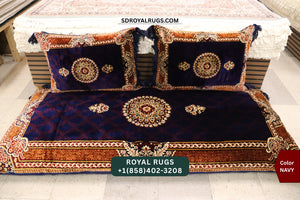 NAVY Afghani Toshak Cover Set with 2 Pillow Covers – Traditional Afghan Floor Mattress Cover (#10018)