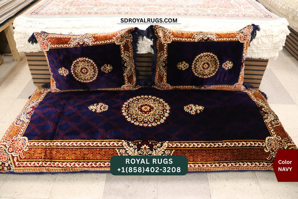 NAVY Afghani Toshak Cover Set with 2 Pillow Covers – Traditional Afghan Floor Mattress Cover (#10018)