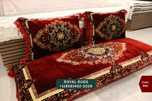 RED Afghani Toshak Cover Set with 2 Pillow Covers – Traditional Afghan Floor Mattress Cover (#1009)