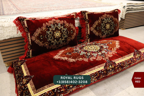 RED Afghani Toshak Cover Set with 2 Pillow Covers – Traditional Afghan Floor Mattress Cover (#1009)