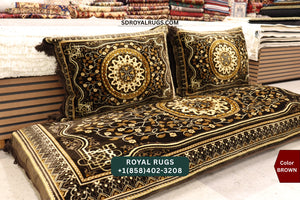 Brown Afghani Toshak Cover Set with 2 Pillow Covers – Traditional Afghan Floor Mattress Cover (#1000)