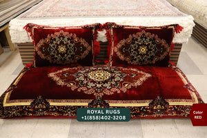 RED Afghani Toshak Cover Set with 2 Pillow Covers – Traditional Afghan Floor Mattress Cover (#1009)