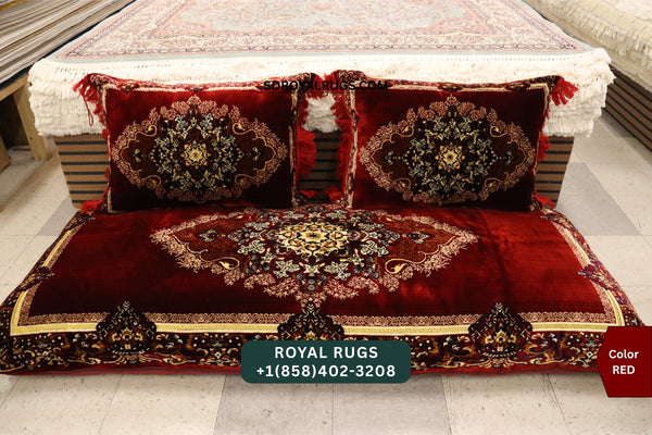 RED Afghani Toshak Cover Set with 2 Pillow Covers – Traditional Afghan Floor Mattress Cover (#1009)