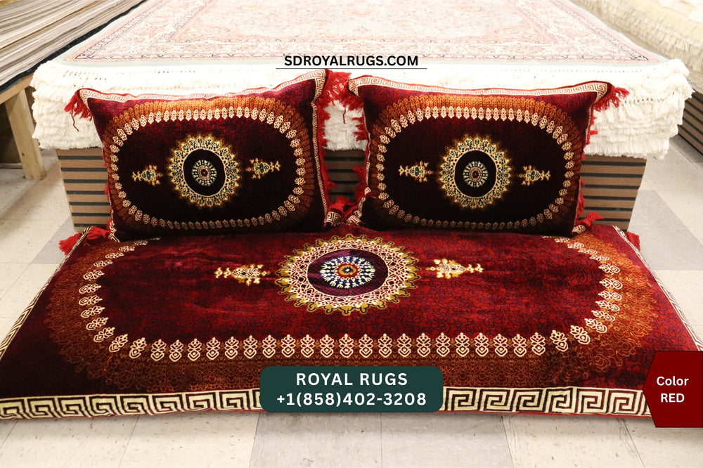RED Afghani Toshak Cover Set with 2 Pillow Covers – Traditional Afghan Floor Mattress Cover (#10010)