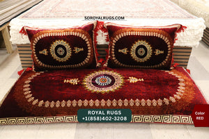 RED Afghani Toshak Cover Set with 2 Pillow Covers – Traditional Afghan Floor Mattress Cover (#10010)