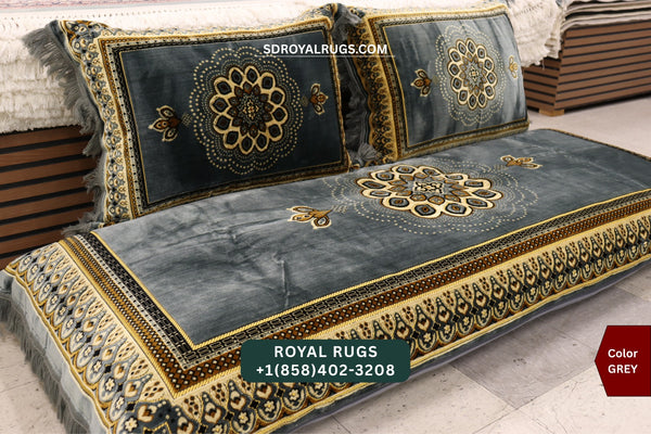 GRAY Afghani Toshak Cover Set with 2 Pillow Covers – Traditional Afghan Floor Mattress Cover (#10019)