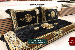 BLACK Afghani Toshak Cover Set with 2 Pillow Covers – Traditional Afghan Floor Mattress Cover (#1007)