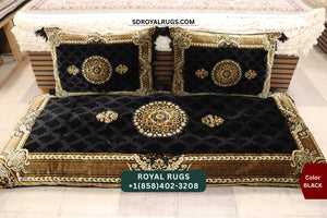BLACK Afghani Toshak Cover Set with 2 Pillow Covers – Traditional Afghan Floor Mattress Cover (#1007)